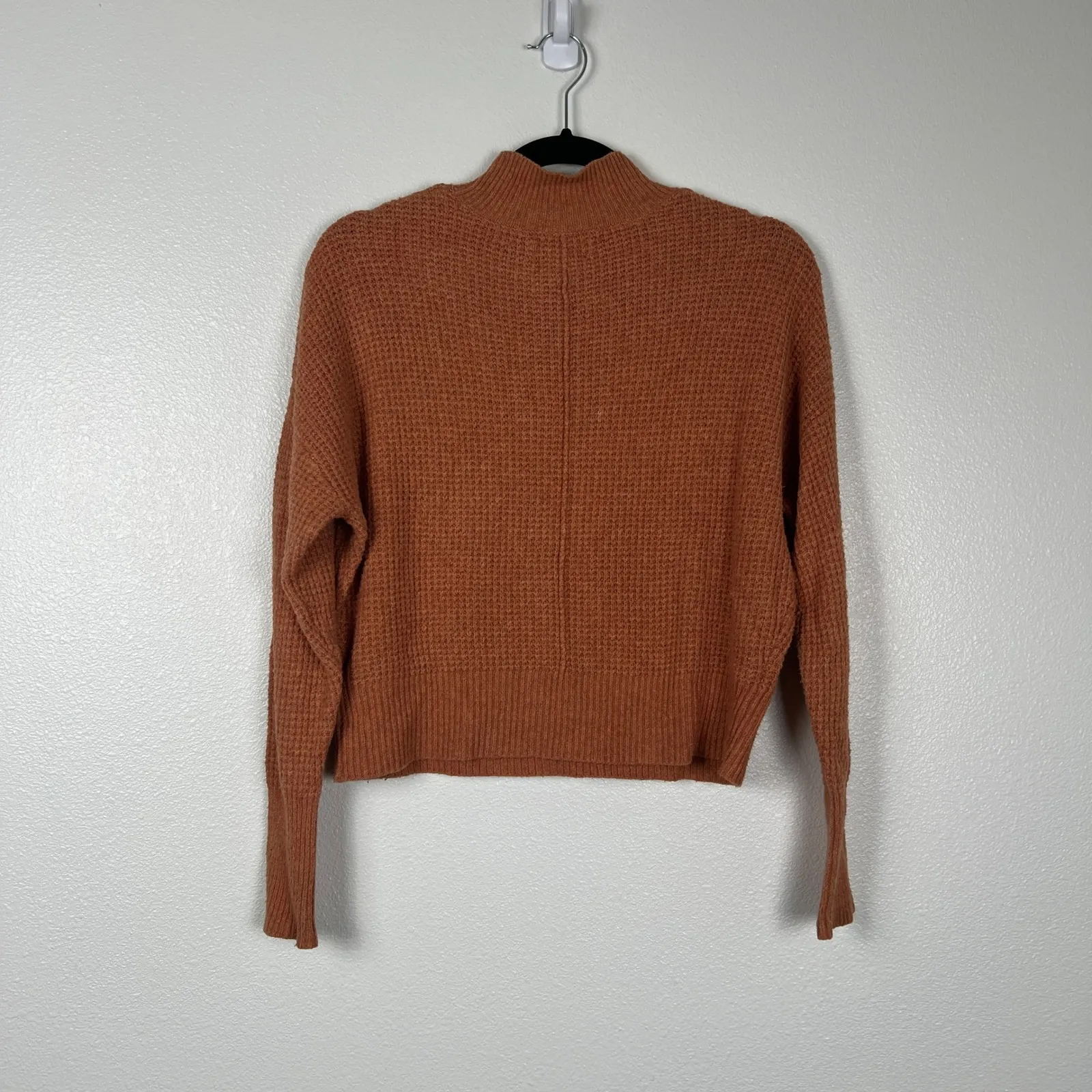 Ruby Moon Women's Waffle Knit Mock‎ Neck Pullover Brown Sz S - Image 6