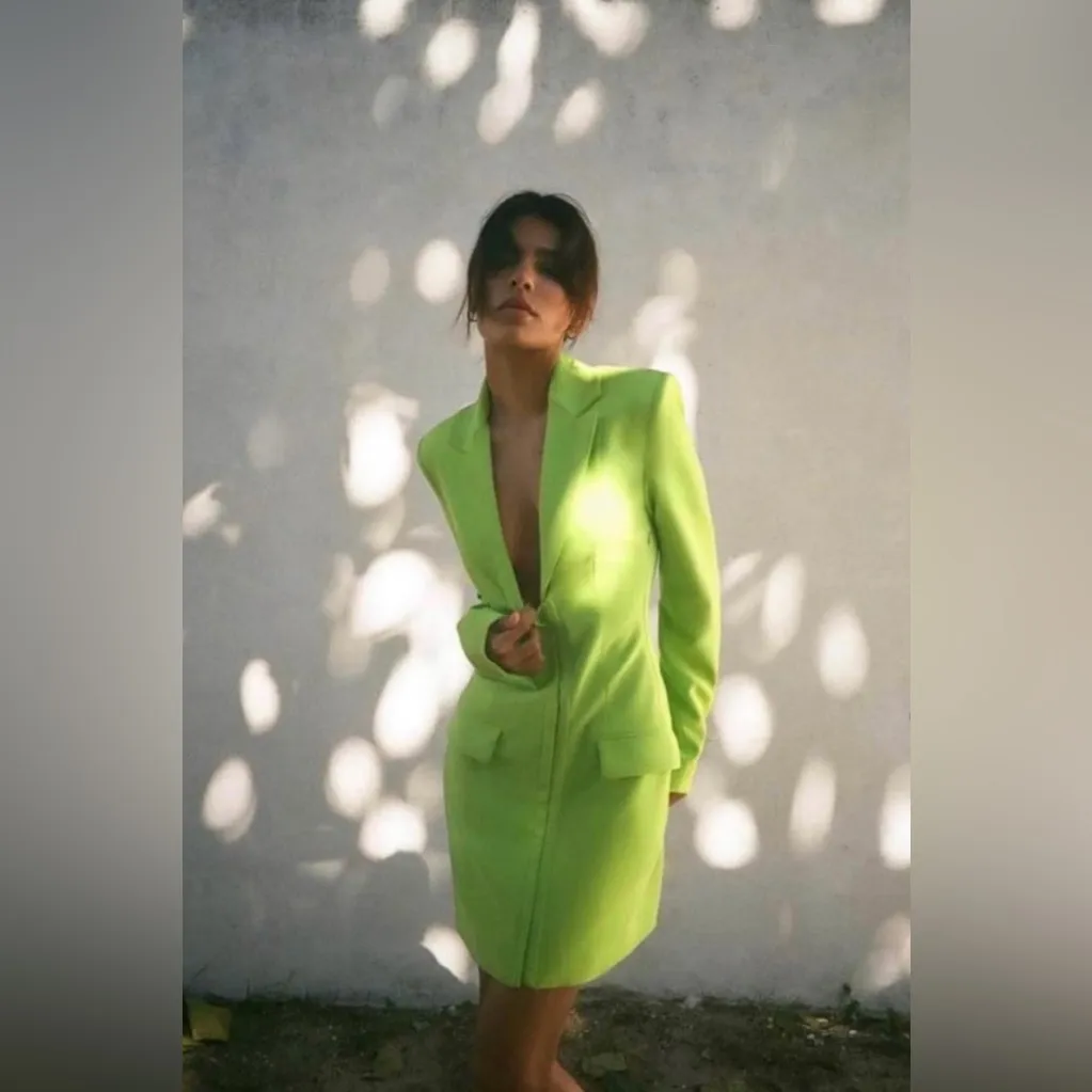 Zara lime green fitted blazer dress Size S - Image 2