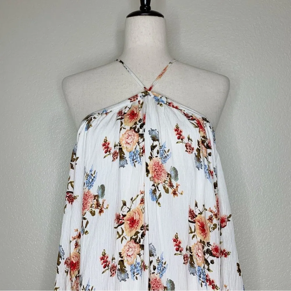 andthewhy Boho Floral White Halter Tunic Top - Image 3