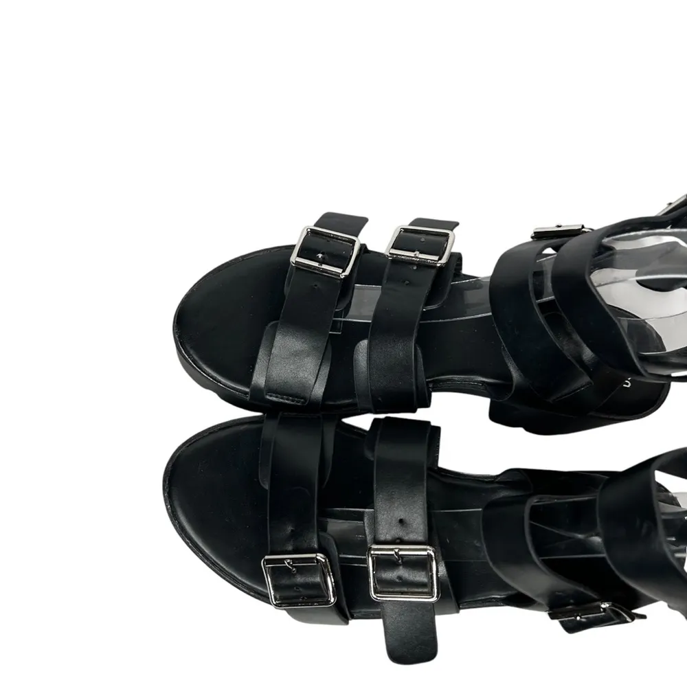 New faux leather Black Chunky Platform Sandals 6 Silver Buckles - Image 3
