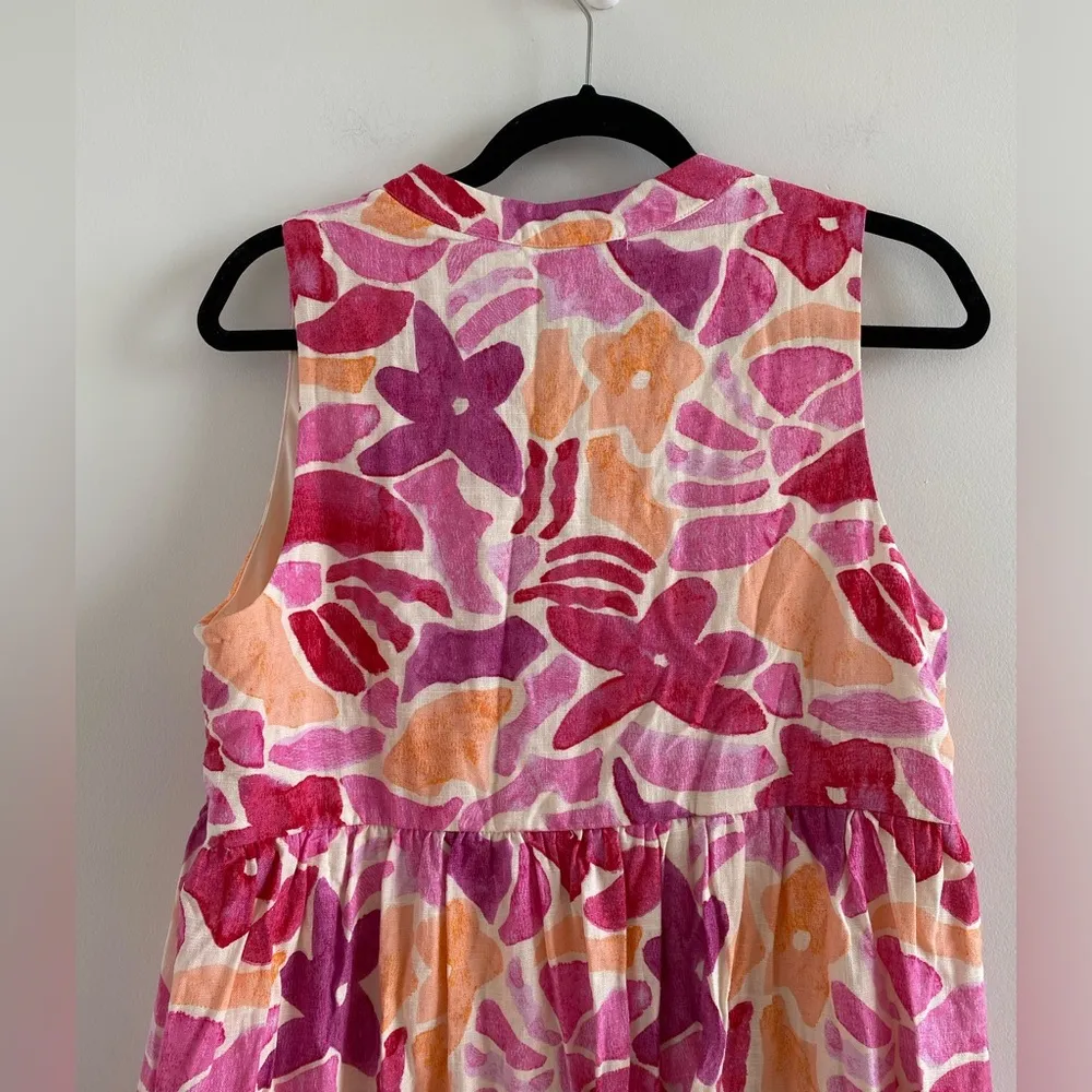 Baltic Born Pink Floral Abstract Cami Short Linen Blend Dress Size M New W/ Tag - Image 11