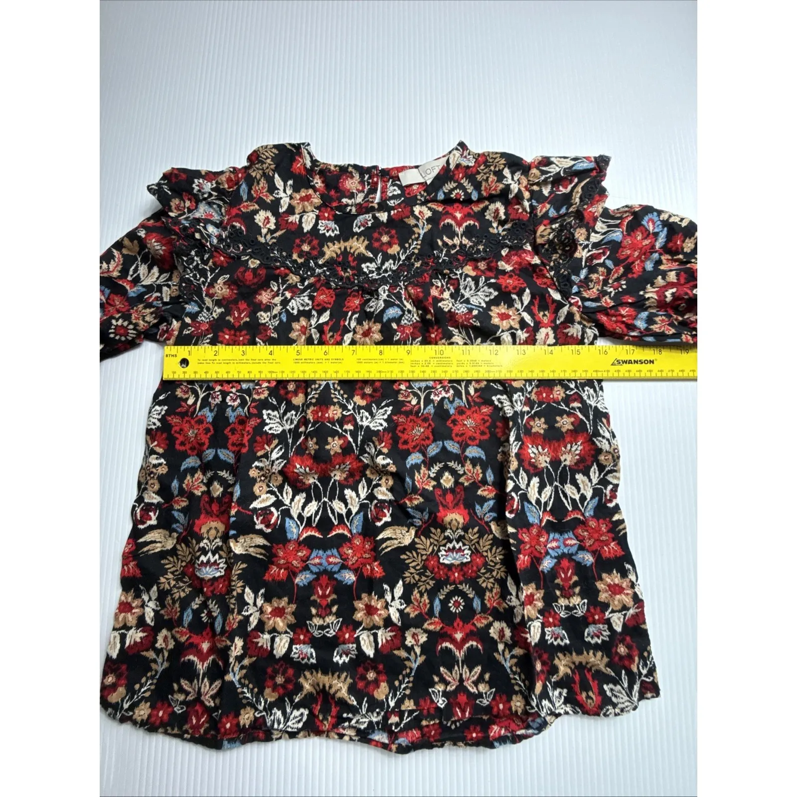 Ann Taylor Loft XXSP Top Floral Print Stretch Long Sleeves Blouse Soft Crew - Image 4