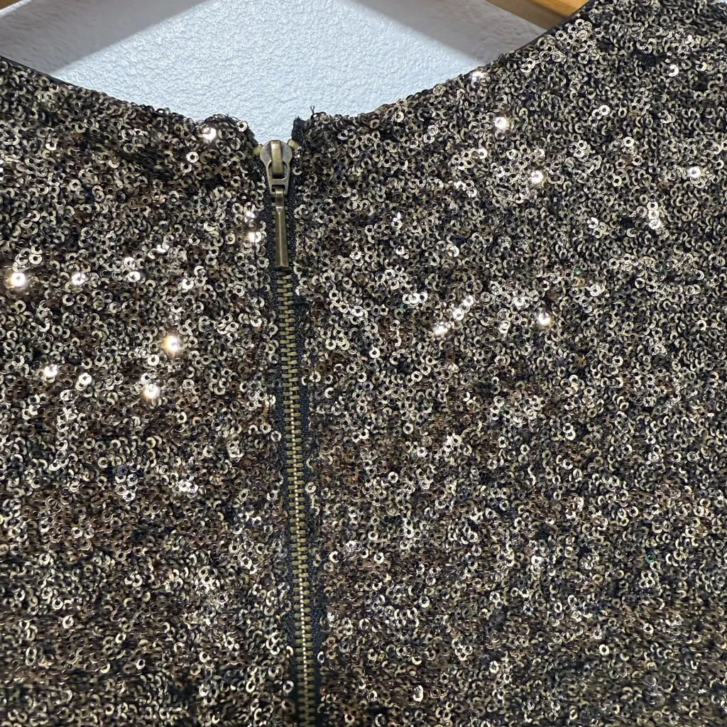 Badgley Mischka Glittering Gold Long Sleeve Dress - Image 8