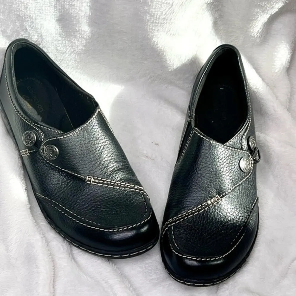 Clarks Shoes Ashland Lane Q Womens 7 Black Pebbled Leather Slip On Loafer - Image 2