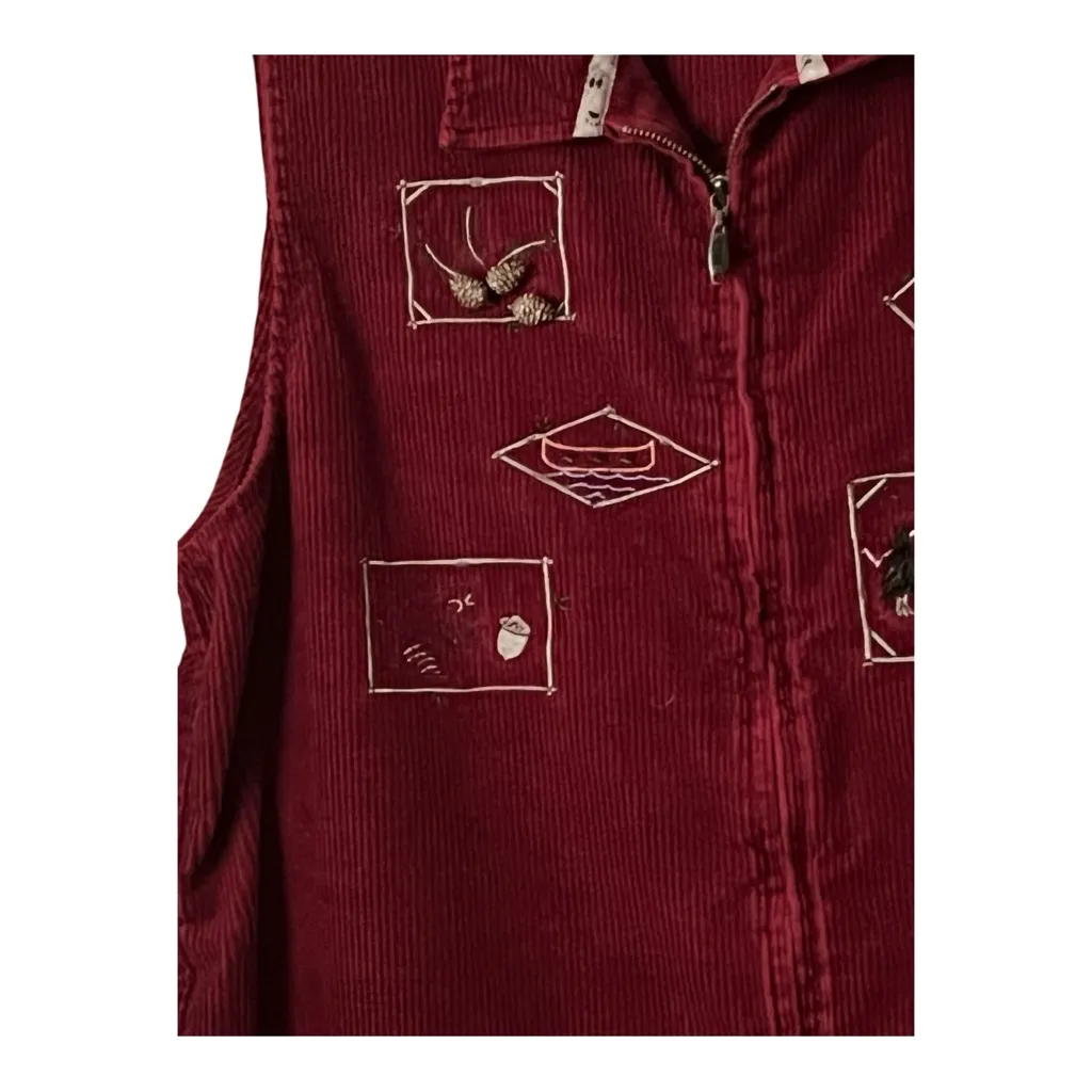 VTG. Corduroy Embroidered Outdoor Theme Zip up front Vest. SZ.XL - Image 3