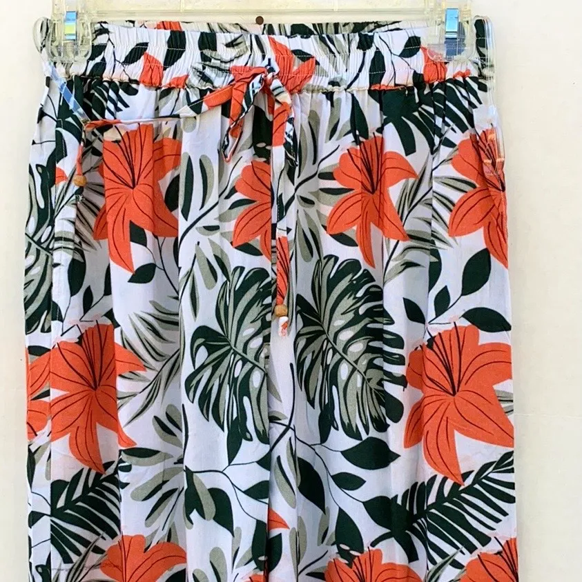 Unbranded flowy tropical floral wide leg pants High Waist Multi Size XS - Image 5