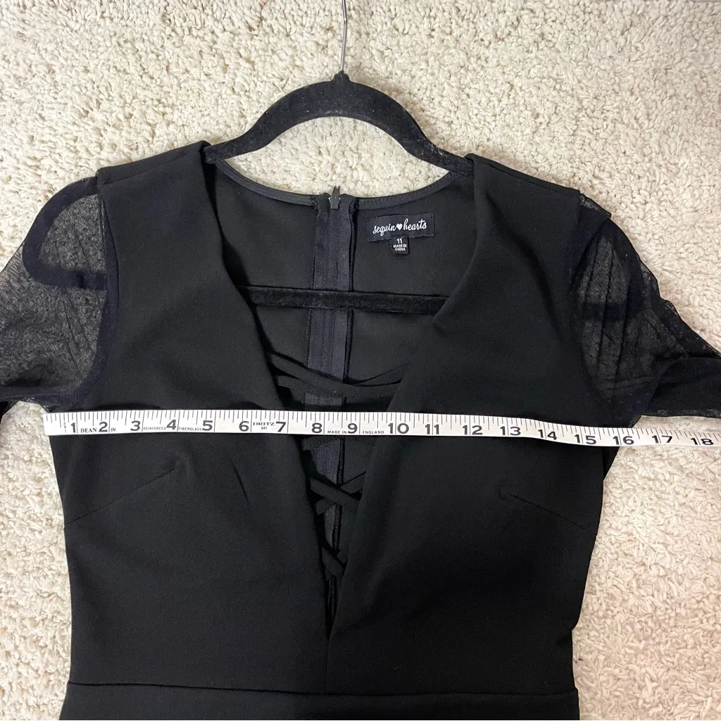 Sequin Hearts Black Lace Sleeve Dress - Image 6