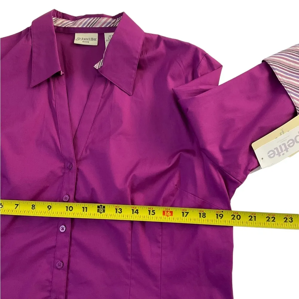 St. Johns Bay Women Sz Petite XL Purple Poplin Shirt Stretch Cotton NWT #13-65P - Image 10