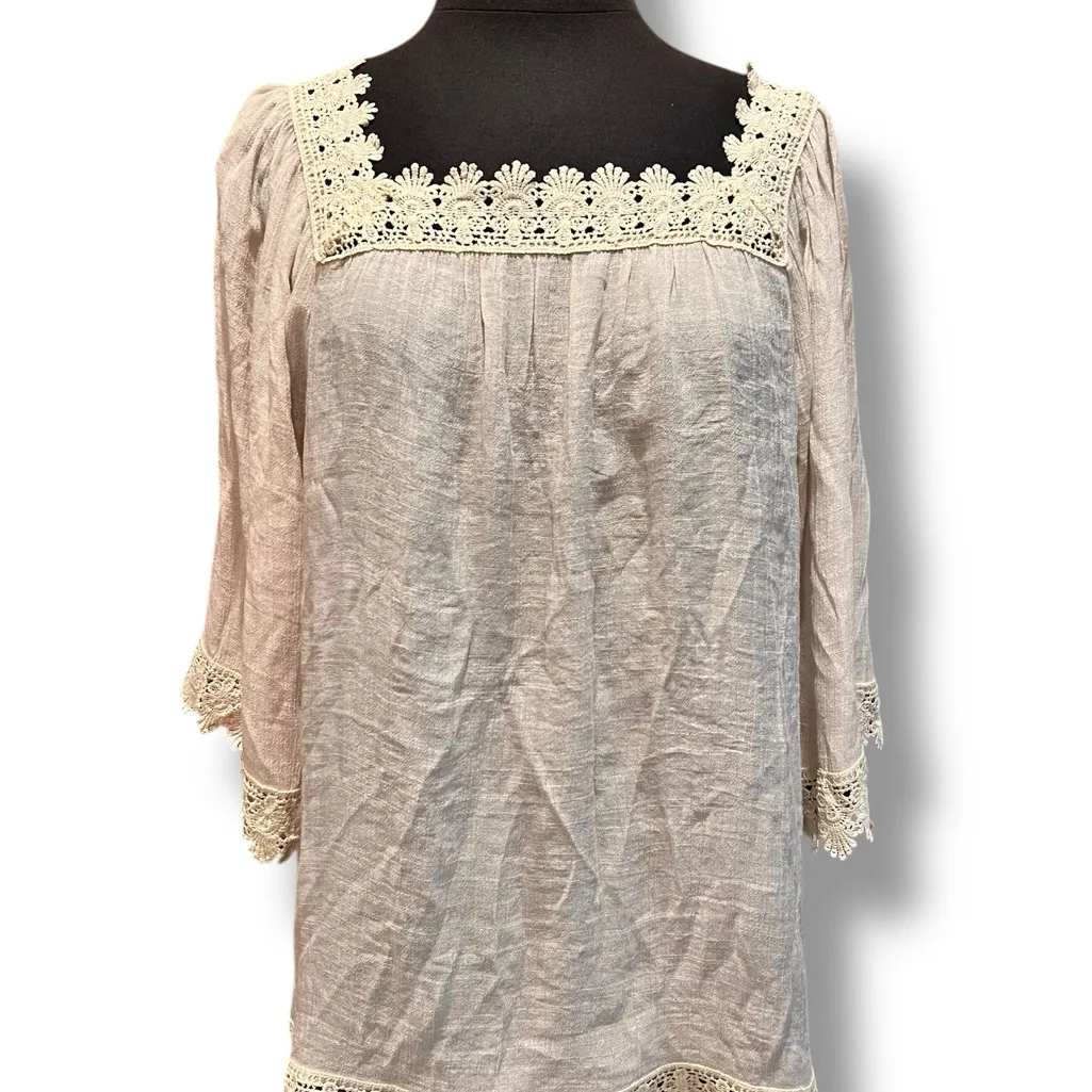 NWT ZAC & RACHEL Boho Peasant Gauzy Flowy Square Neck Blouse Women’s Med Gauze - Image 2