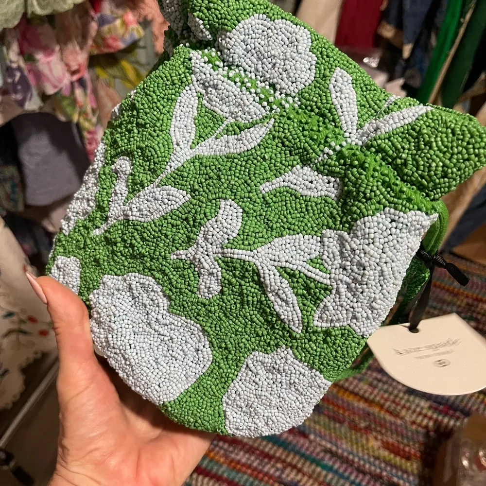 Beaded Rose Drawstring Bucket Bag - Image 5