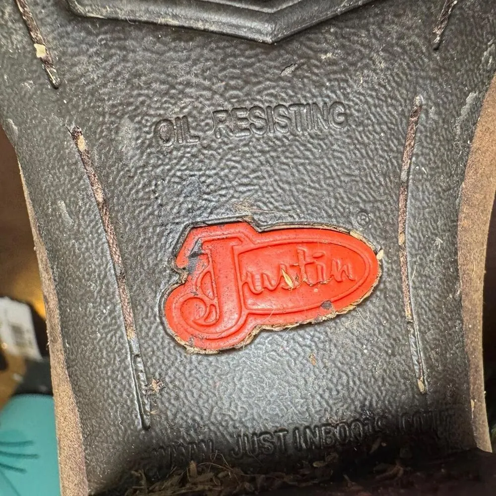 Justin Women's 12" Square Toe Stampede Western Cowboy Brown Boots size 7.5 - Image 6