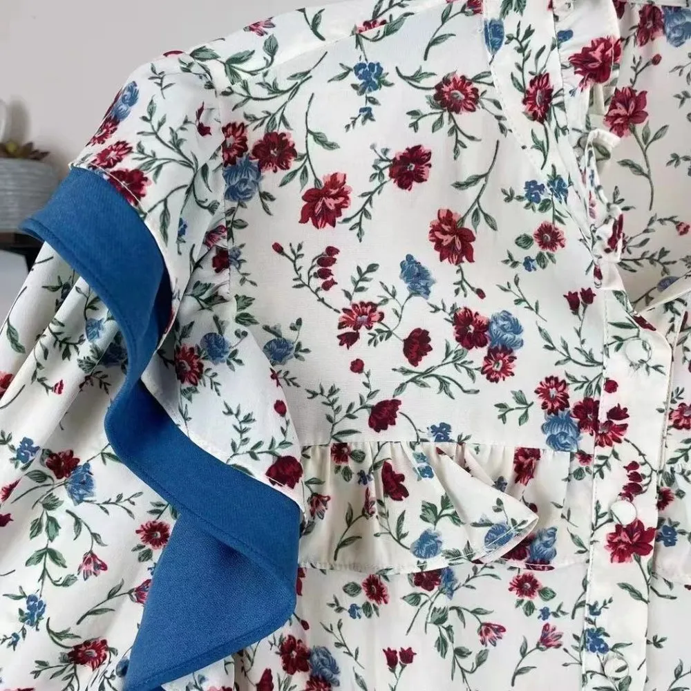 NWT En Saison Ruffle Floral Print Blouse Size Small Blue - Image 4