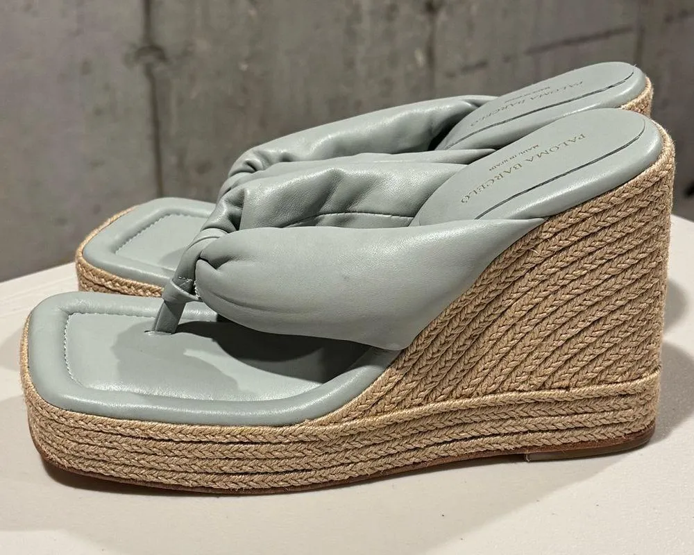 Paloma Barcelo NWOB 39 Tess Slip On Espadrille Platform Wedge Sandals Leather Green Size 8.5 - Image 5