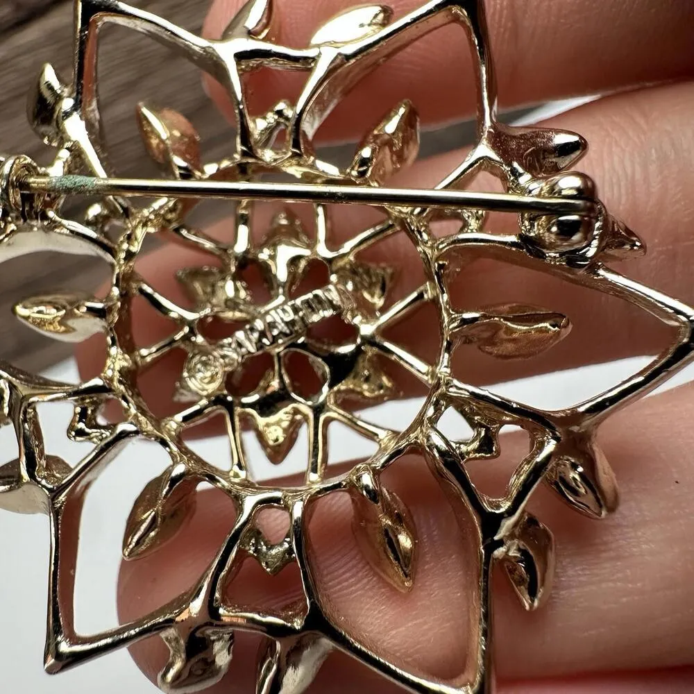 Monet Round Wreath / Sarah Coventry Flower Lot Of 2 Brooch Pin GoldTone Gold - Image 8