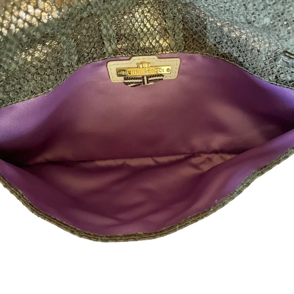 Debutante Slim Metallic Snake Print Asymmetric Clutch Evening Bag - Image 5