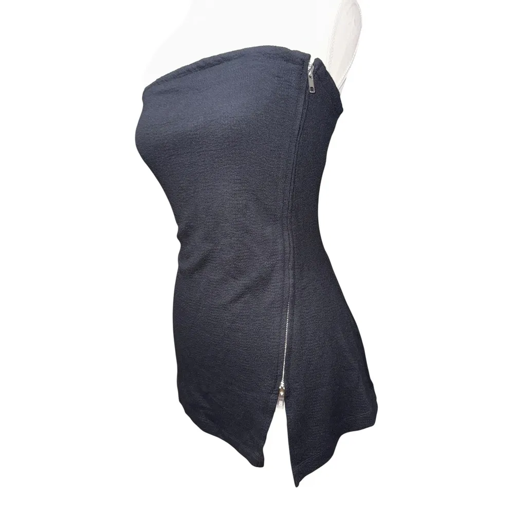 Maeve x Anthropologie Asymmetrical Zipper Tube Top Black/Noir Size Large - Image 4