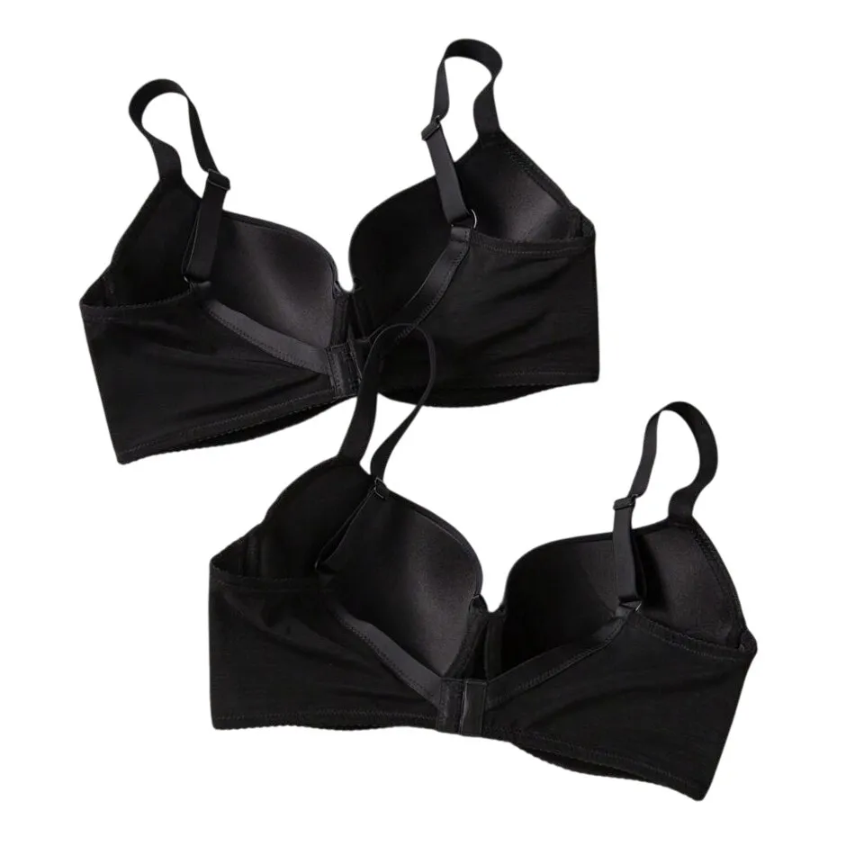 Women's Solid Underwire Push Up Bra in Black, Size 40D(90D) - Image 2