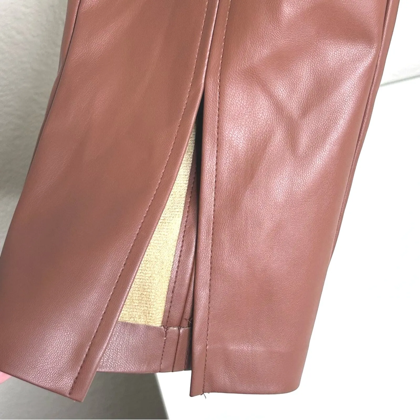 Jason Wu Faux Leather Pants Brown High Waist Straight Leg Modern Chic Trousers S - Image 6