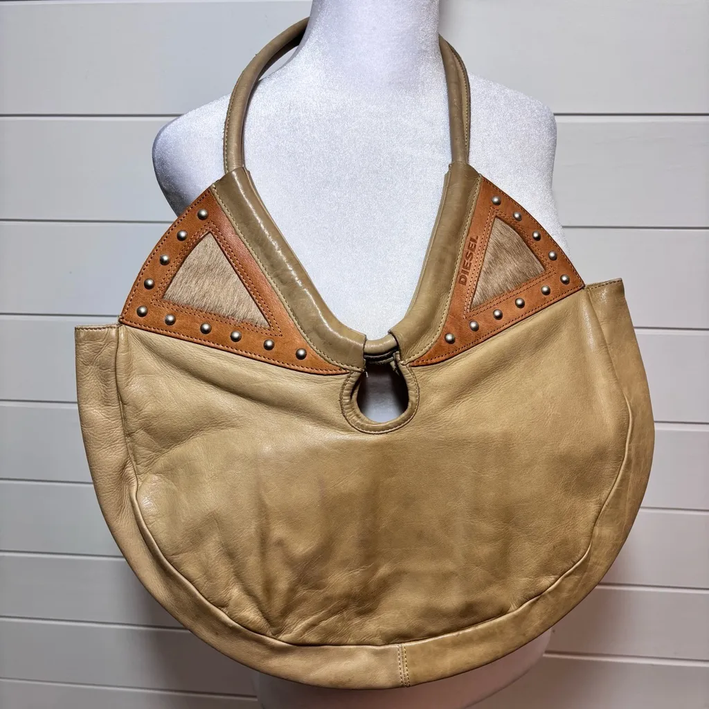 Diesel Vintage 100%‎ Leather Spare Parts Circle Brown Shoulder Bag - Image 4