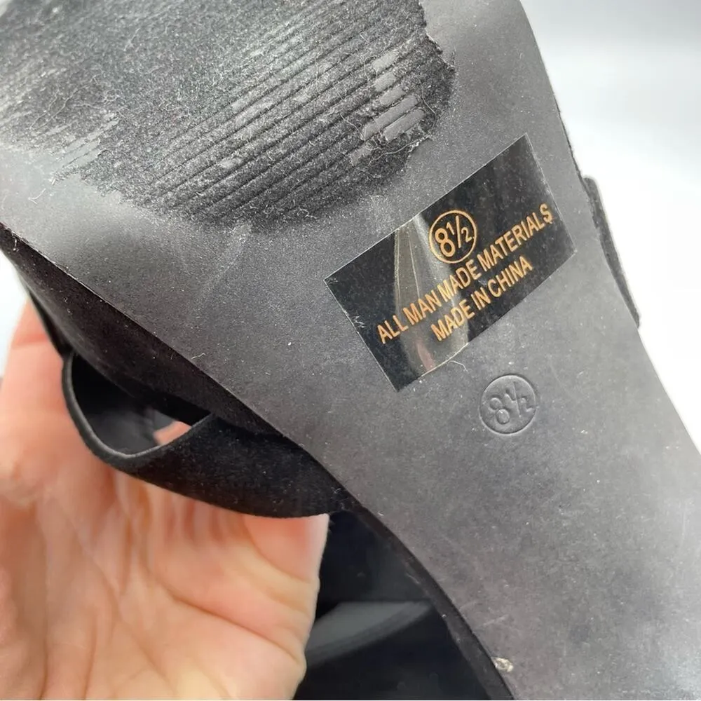 Lulus Black Faux Suede Chunky Heel Platform Heels Womens 8.5 Y2K 90s Peep Toe - Image 6