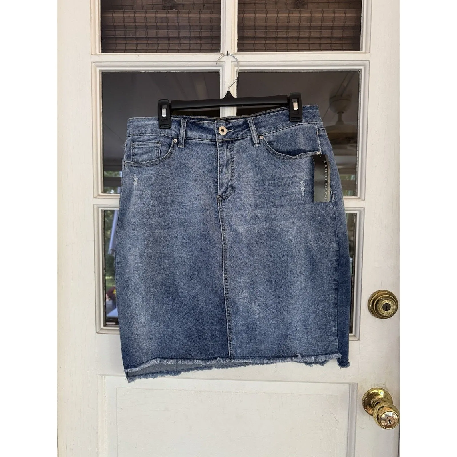 Denim Skirt 16 Women's Raw  Hem Pockets New Blue signature studio cotton blend - Image 8