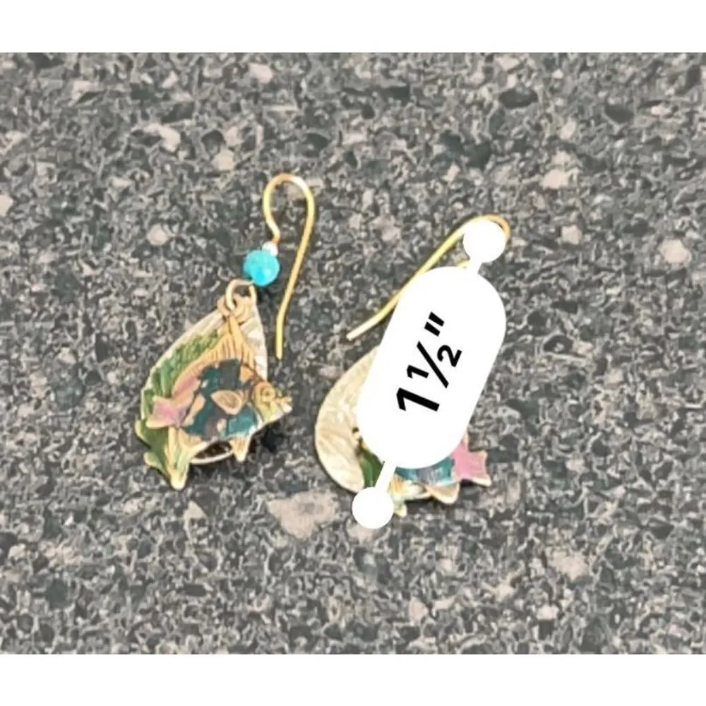 Gold tone fishhook backing and turquoise teardrop fish earrings Green - Image 3