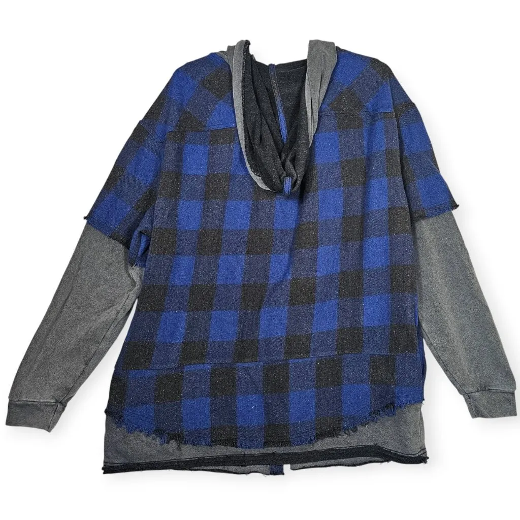 NWT Oli & Hali Oversized Plaid Hooded Button Down Shacket S Blue Gray Shirt Jack - Image 2