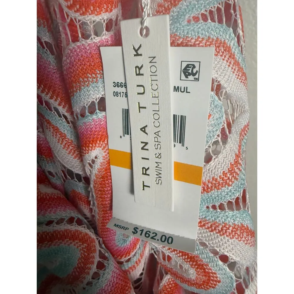 Trina Turk Serafina Crochet Halter Zigzag Multicolor Beach Coverup Midi Dress S - Image 12