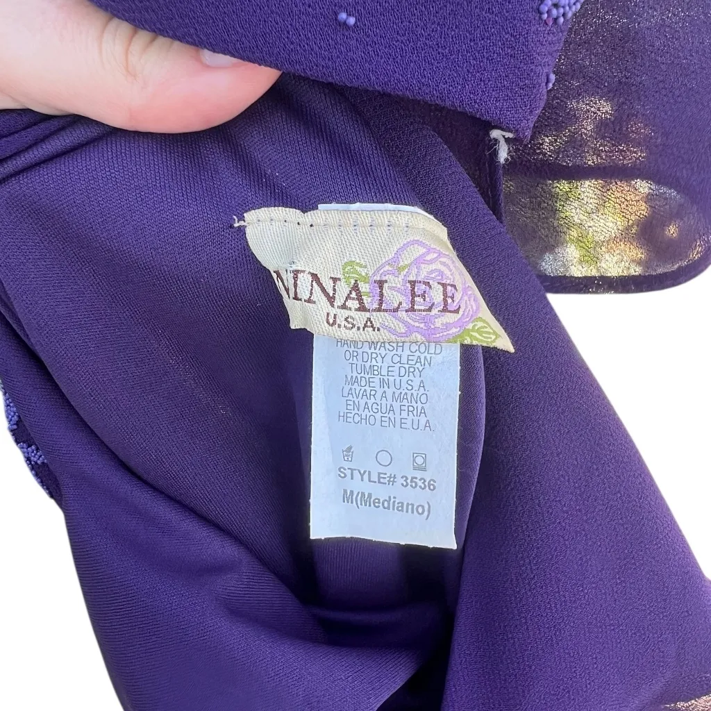 Vintage Purple Beaded NinaLee Cocktail Party Dress Medium - Image 3