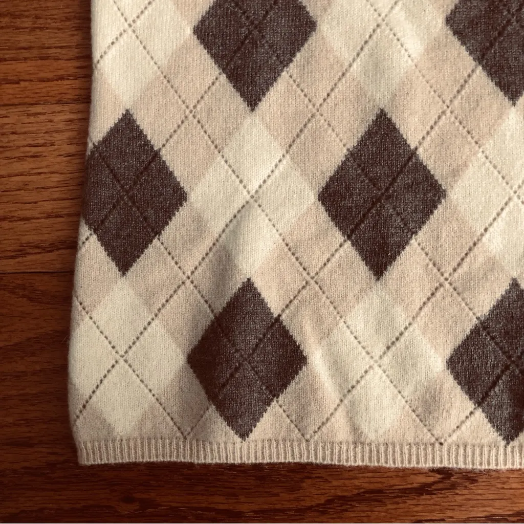 Charter Club RARE 100% Cashmere Argyle Crewneck Brown Tan Sweater Women’s Size S - Image 3