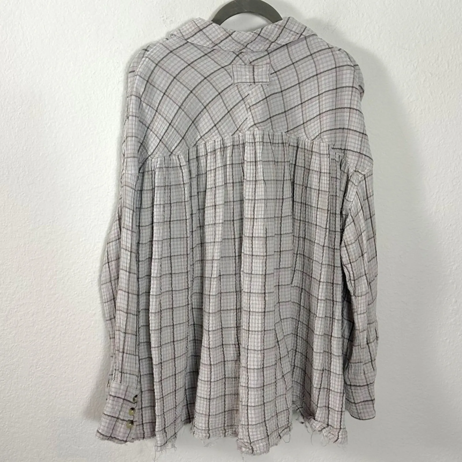 Free People Oversized Bohemian Grunge 90s Fall Cardiff Plaid Top Shirt Small - Image 7