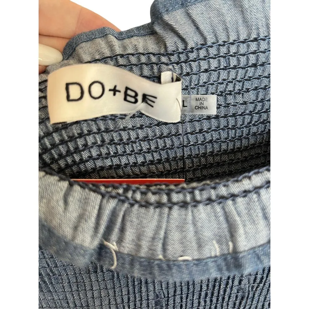 Do + Be Smocked Fitted Dress Large Blue - Image 5
