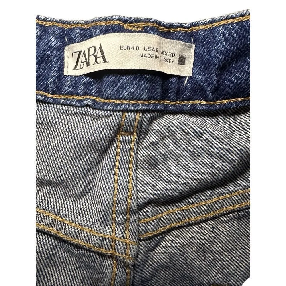 Zara Ripped-Hem Mom Jeans high rise distressed sz 8 - Image 3