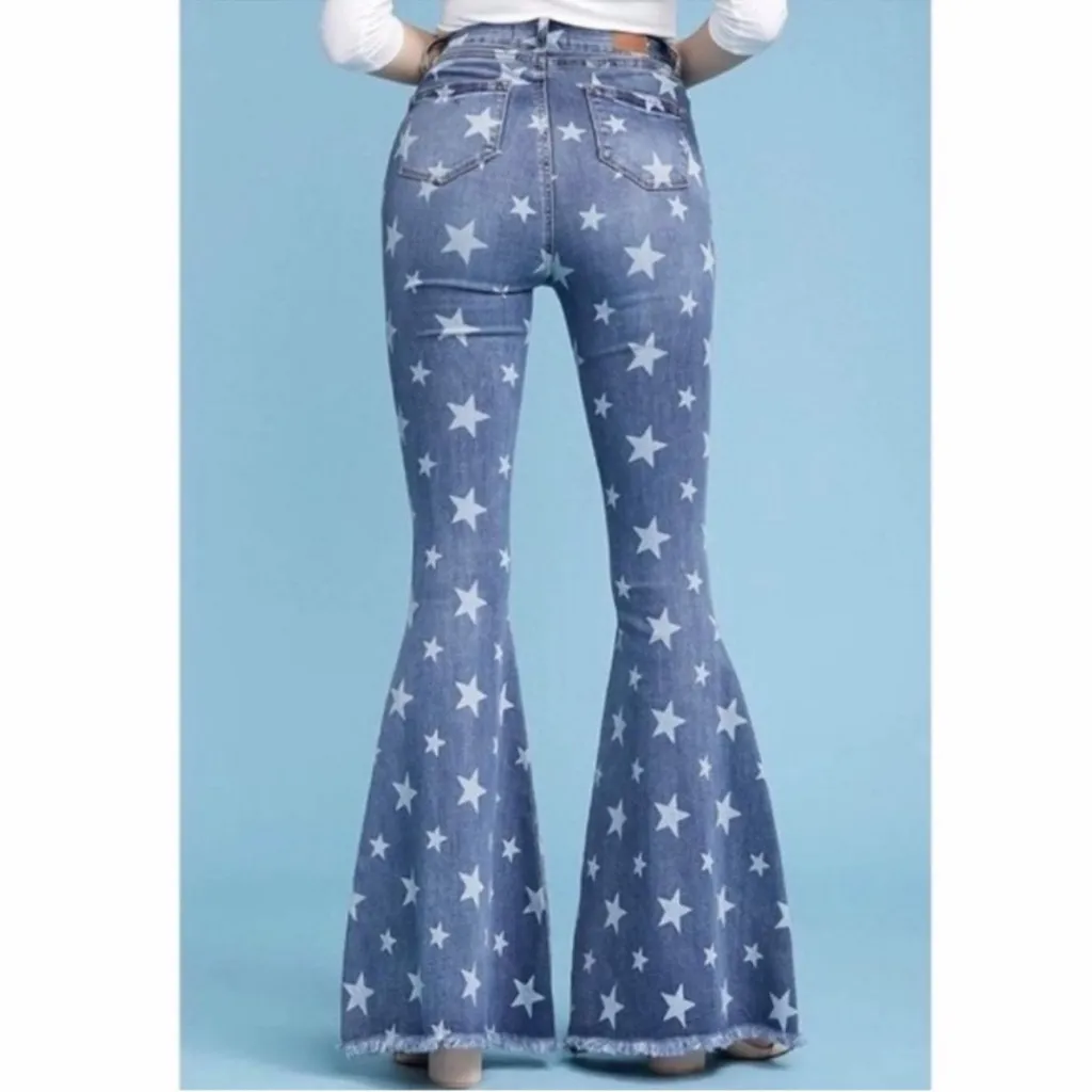 Judy Blue Spangled Super Flare Bell Bottom Jeans Sz 28 High Rise Star Print - Image 11