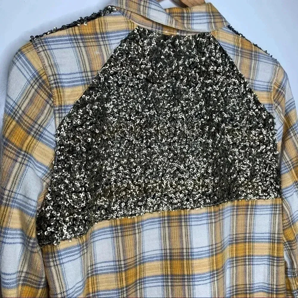 Free People Little Bit Of Sugar Plaid Button-Up Tunic Shirt Size Small - Image 6