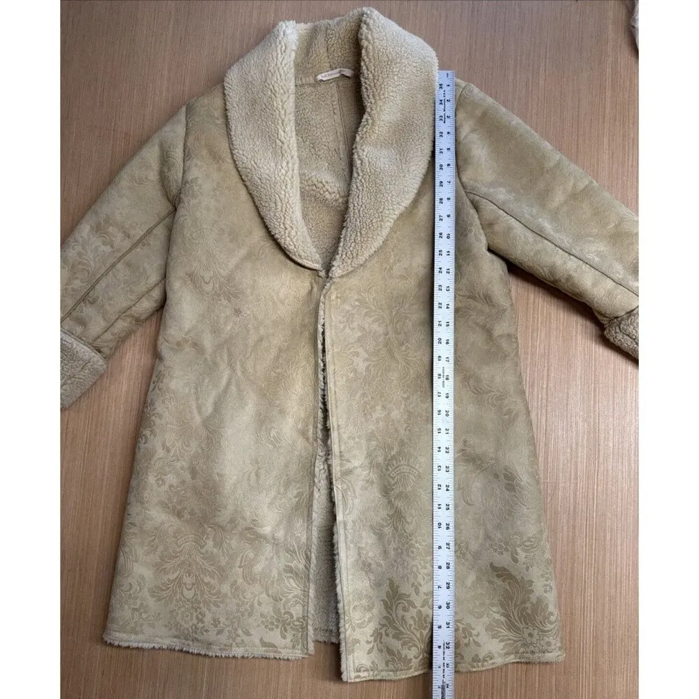 Soft Surroundings Misha Faux Vegan Suede Shearling Jacquard Coat Petite Medium - Image 4