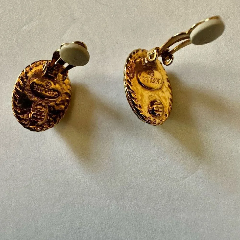 Carolee grey faux pearl vintage clip on earrings Gold - Image 10