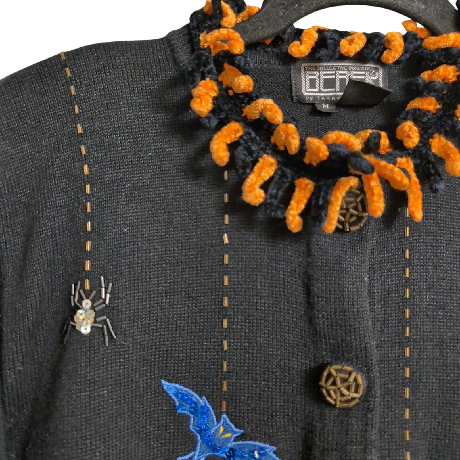 Berek Halloween Cardigan Pumpkins Bats Spiders Spiderweb Buttons Sequins Beads M Black Size M - Image 2