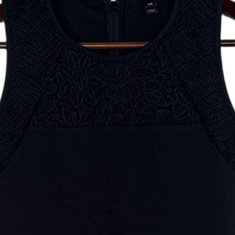J. Crew Floral Lace Detail Peplum Sleeveless Blouse Stretch Back ZipUp XXS Black - Image 5
