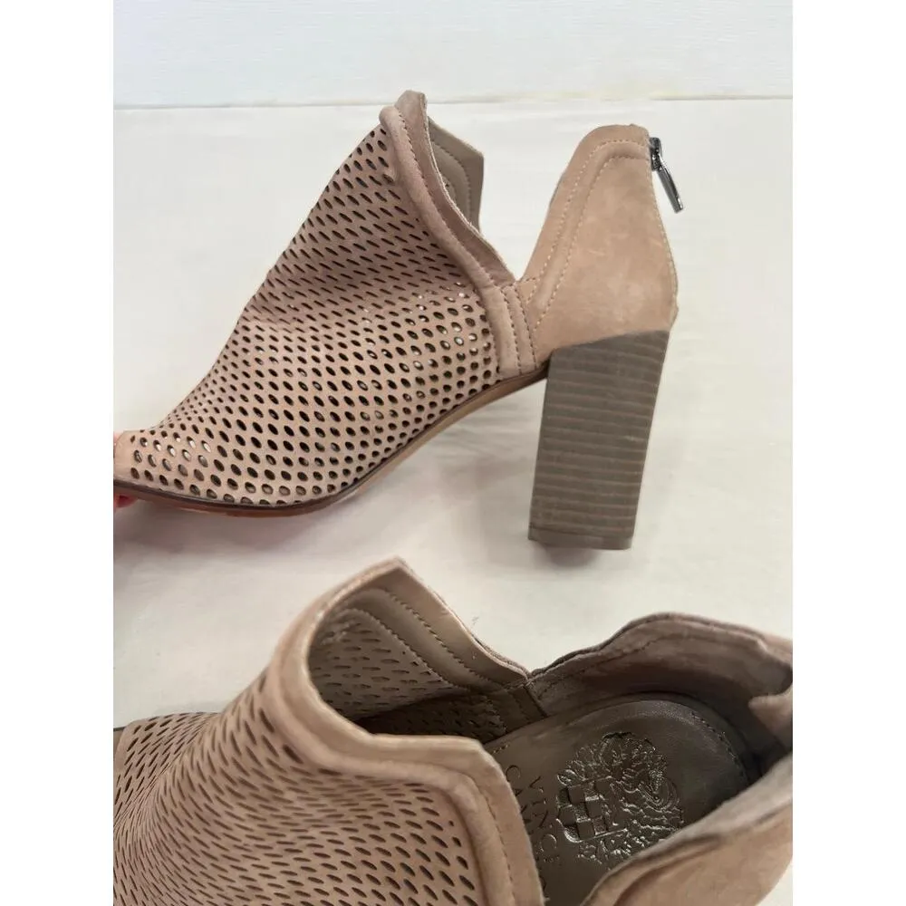 Vince Camuto Katnina Heels Size 9M Brown PeepToe Bootie Chunky Mesh Zipper Chic - Image 3