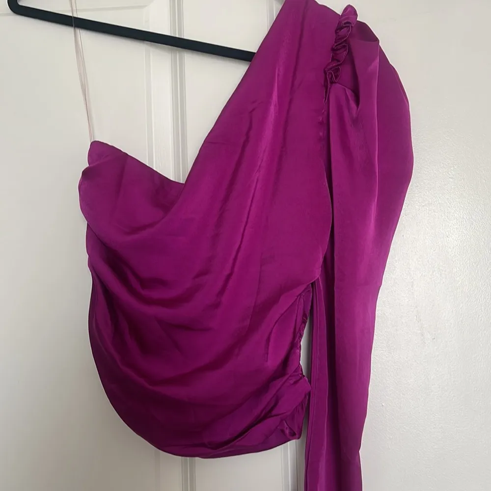 These Three Satin One Shoulder Puff Sleeve Top - Image 2