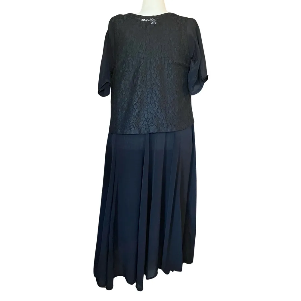 Vintage 90s Witchy Black Midi Dress Lace Vest. Size XL. Whimsigoth, Boho, Gothic - Image 5