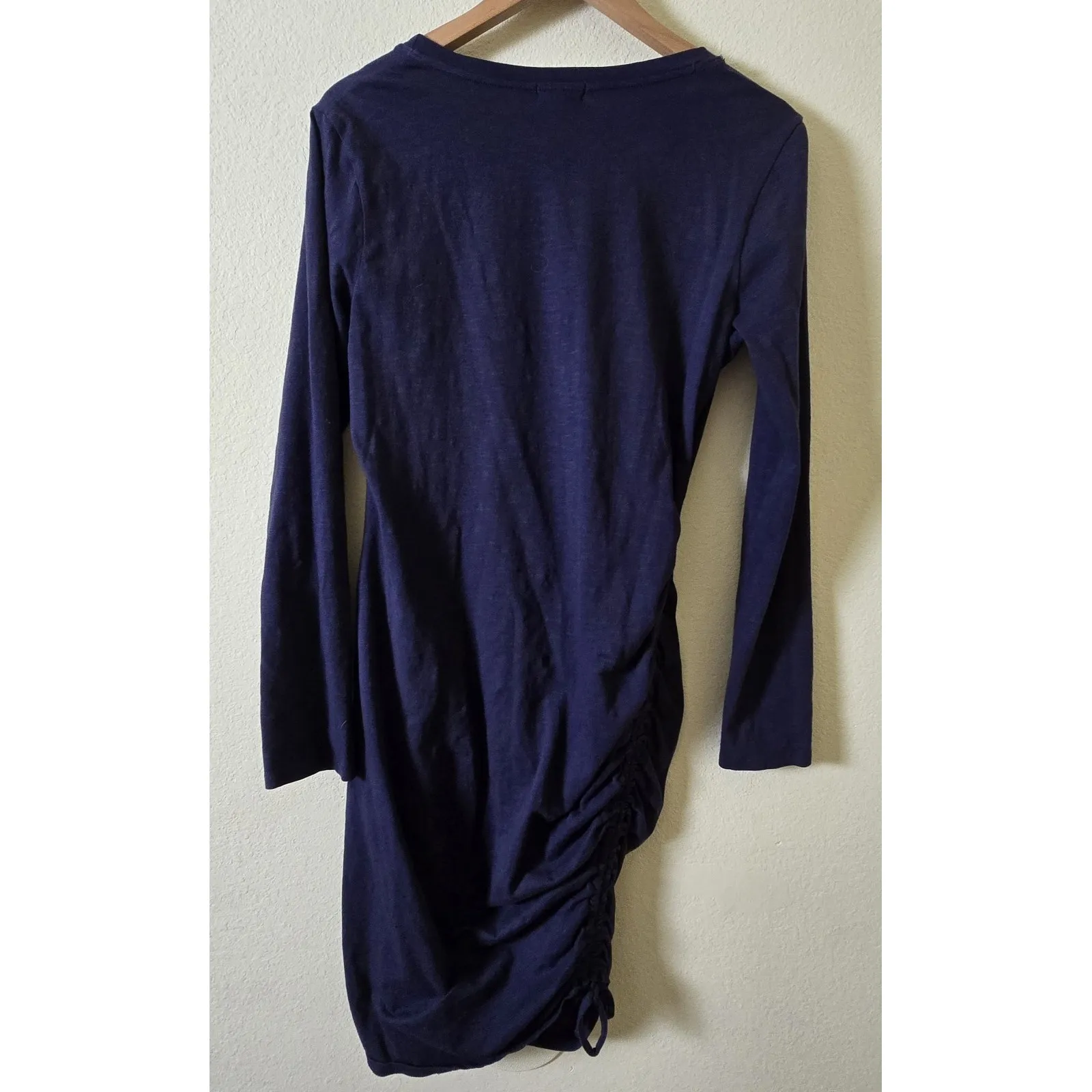 Sundry Anthropologie Navy Long sleeve Ruched Side Tie Dress Size 3 Large - Image 4