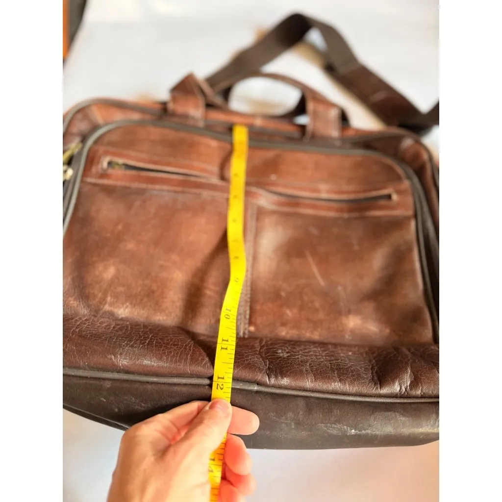 Vintage Brown Samsonite Leather Laptop Bag 12"x16" With Adjustable Strap & Multi - Image 2