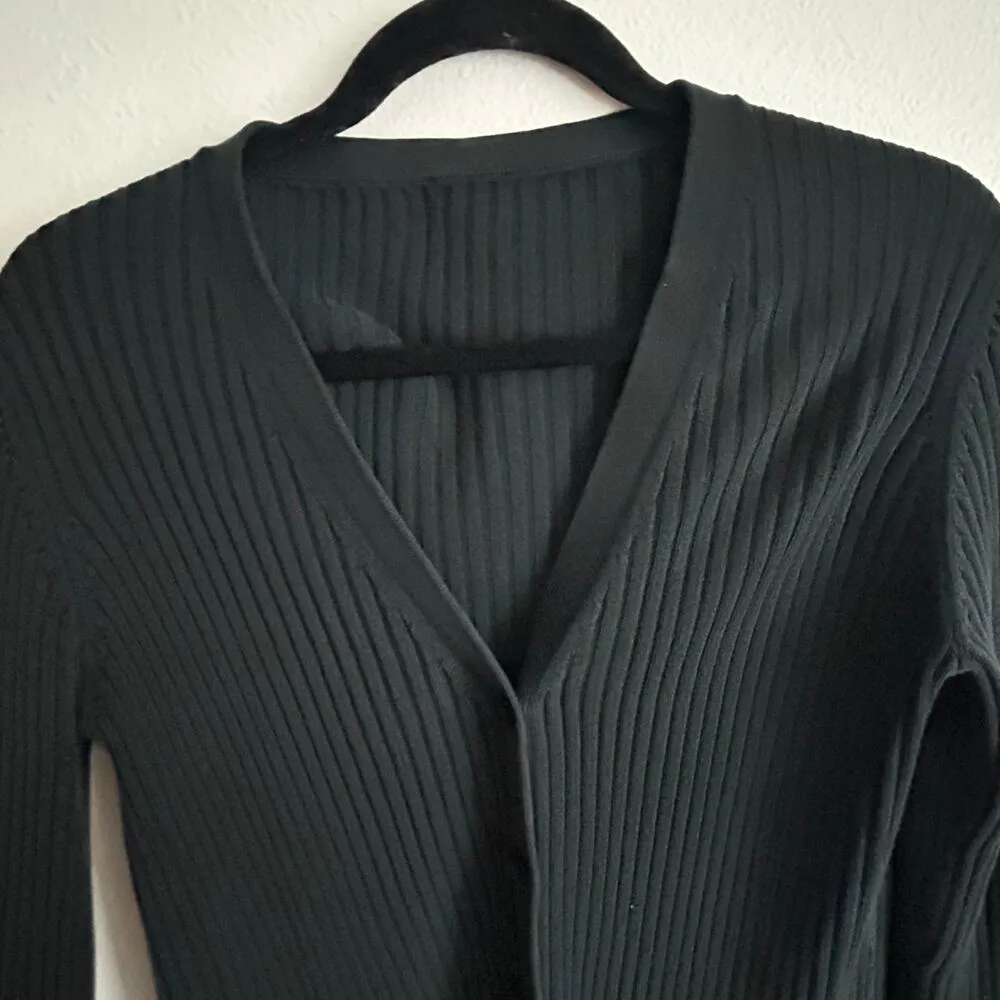 Black Ribbed Long Button Up Cardigan L Size M - Image 6