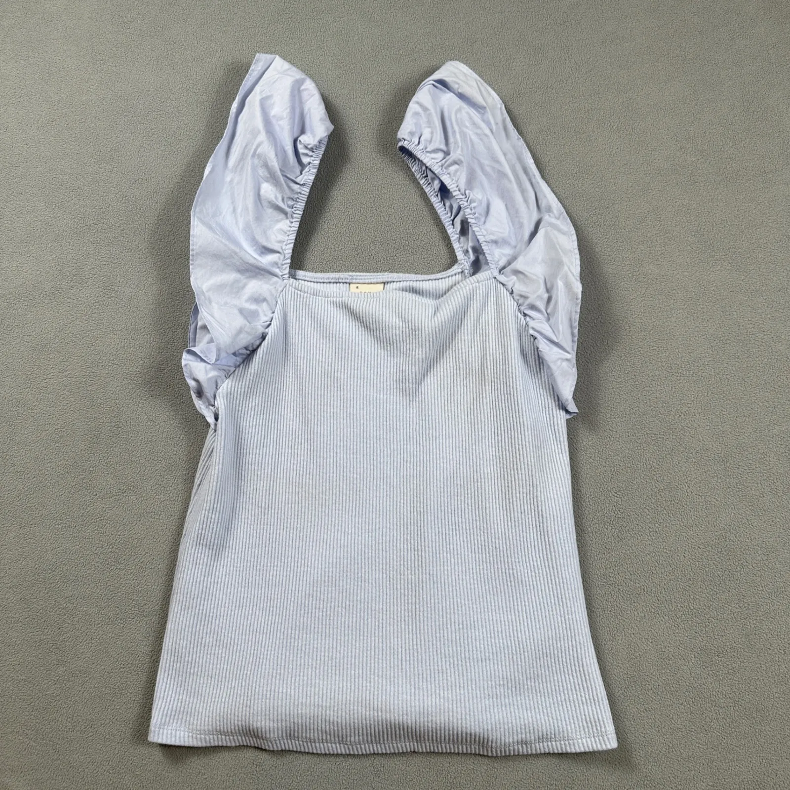 A New Day Tank Top Light Blue Large Ribbed Square Neck Ruffle Sleeve Stretch - Image 2