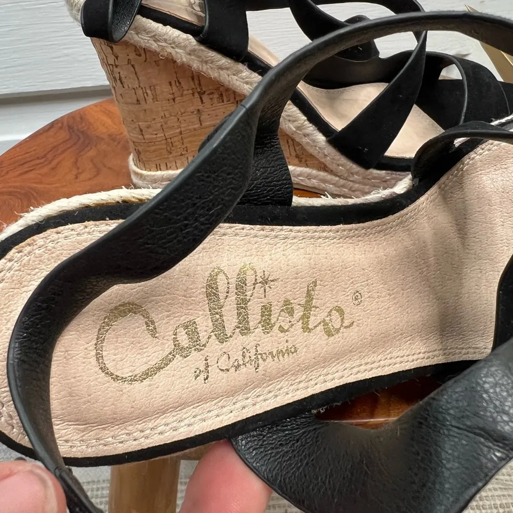Callisto Women's Black Suede Platform Cork Wedge Sandals Size 9 - Image 7