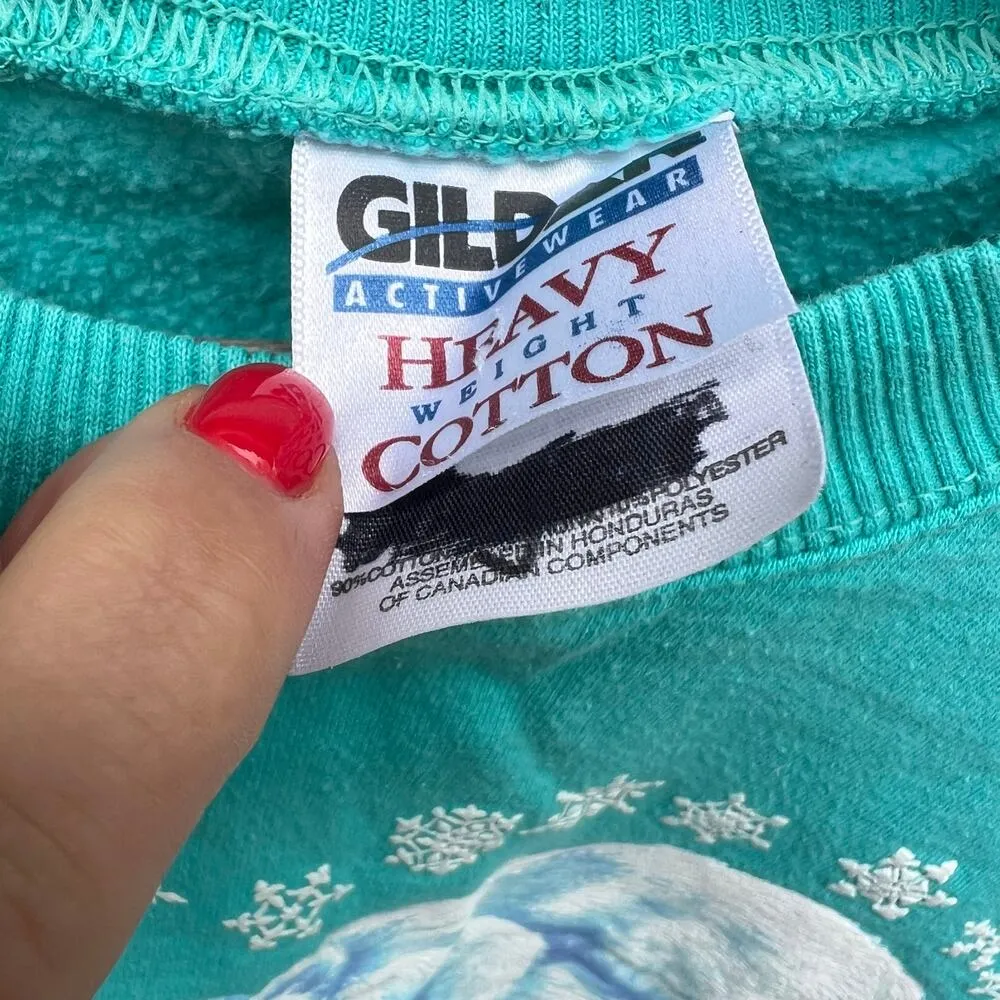 Vintage Alaska Polar Bear Winter Snowflakes Puff Print Sweatshirt Joy Campbell Blue Size XL - Image 7