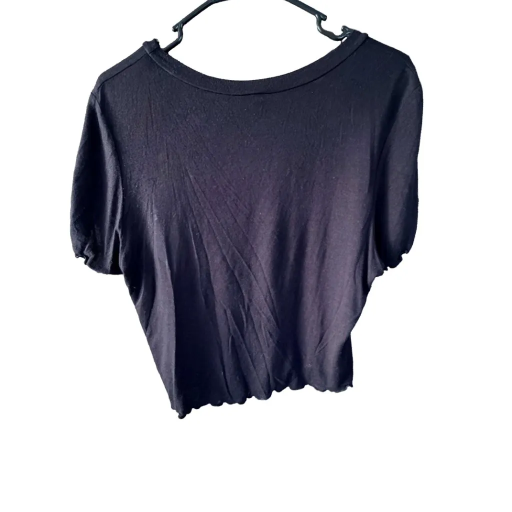 Black Cherry Embroidered Babydoll Tee Y2K Coquette Crop Top Large - Image 4