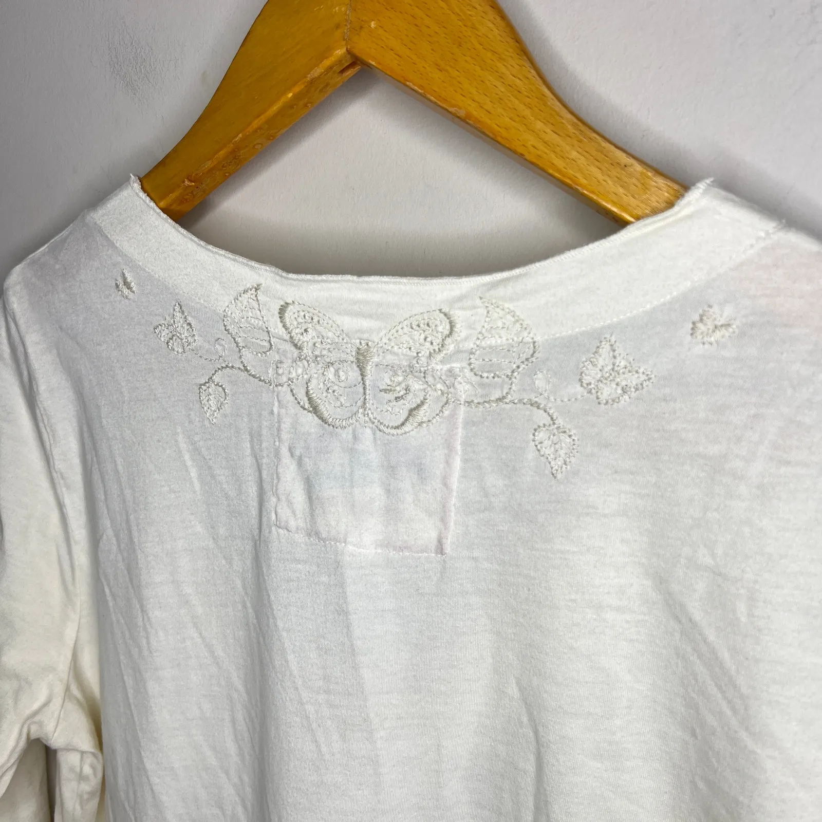 Johnny Was Ivory Embroidered V-Neck Cinch Waist Cotton Mini‎ Dress Size Medium - Image 4